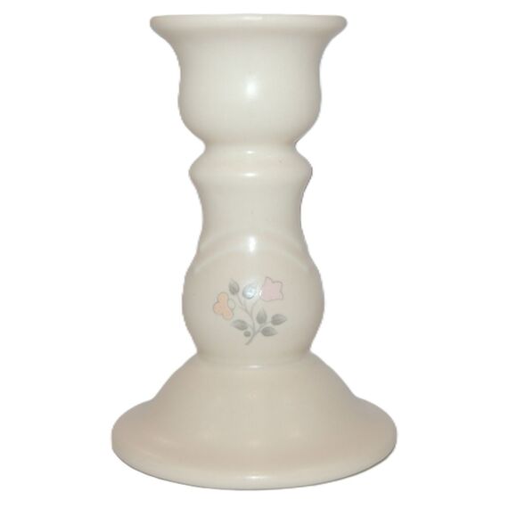 PFALTZGRAFF HEIRLOOM STONEWARE TAPER CANDLESTICK HOLDER PINK FLOWERS 5" TALL - Picture 3 of 6